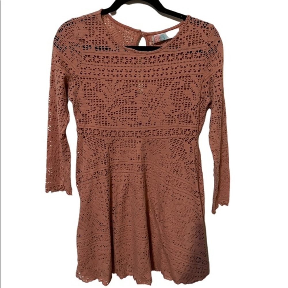 Free People Beach Loose Knit Dress Ling Sleeves Button Up Back Size Small Petite
